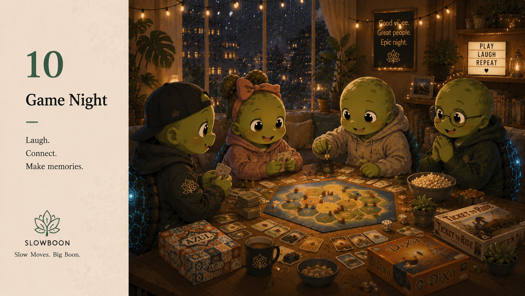 SlowBoon game night with friends and playful energy