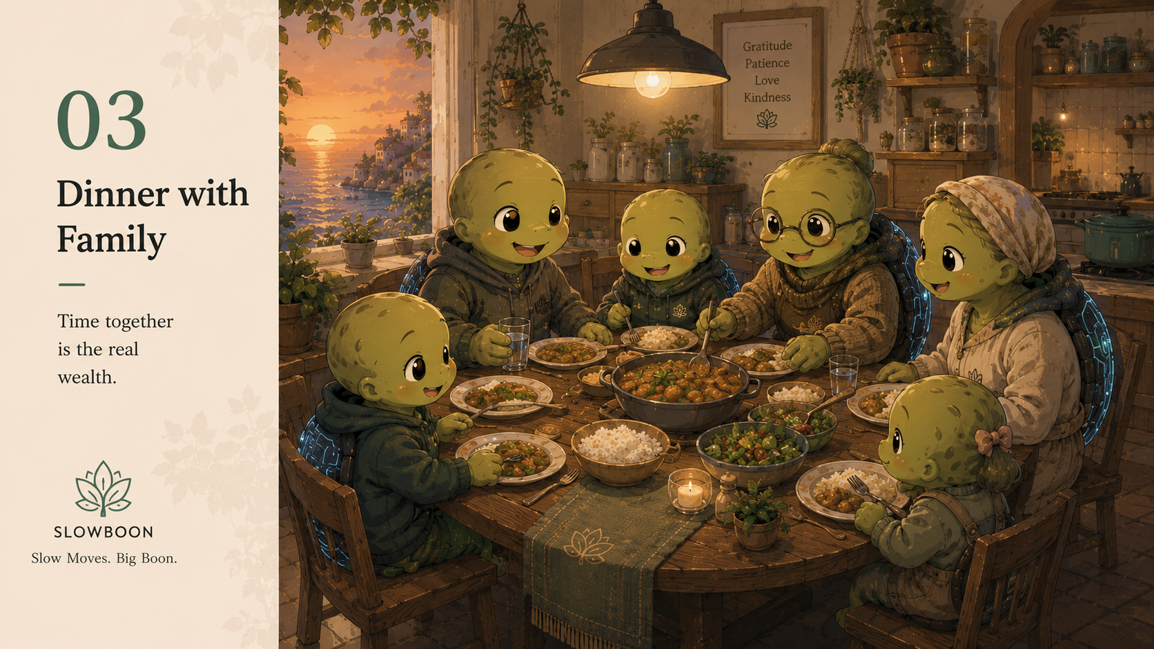 SlowBoon enjoying dinner with family
