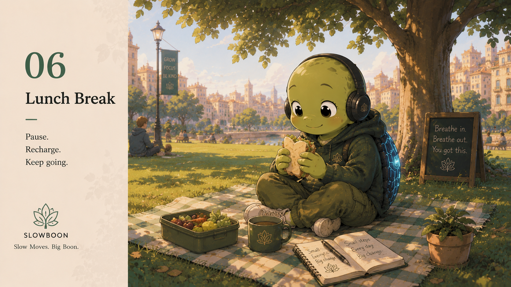 SlowBoon taking a peaceful lunch break outdoors