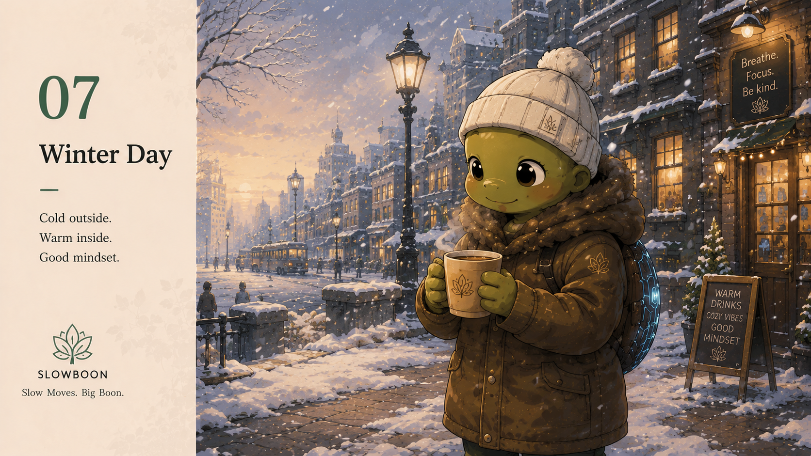 SlowBoon enjoying a peaceful winter day
